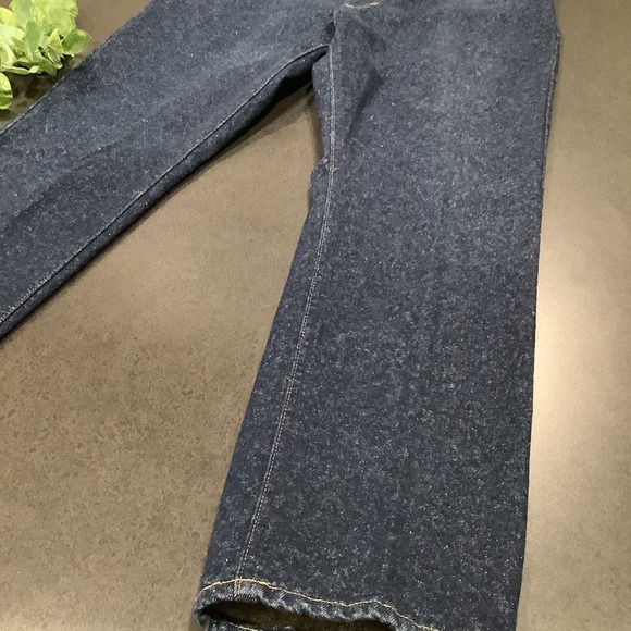 Vintage Lee Dark Rinsed Stone Wash Jeans Yellow Stitching Pleated Legs USA - Picture 6 of 16